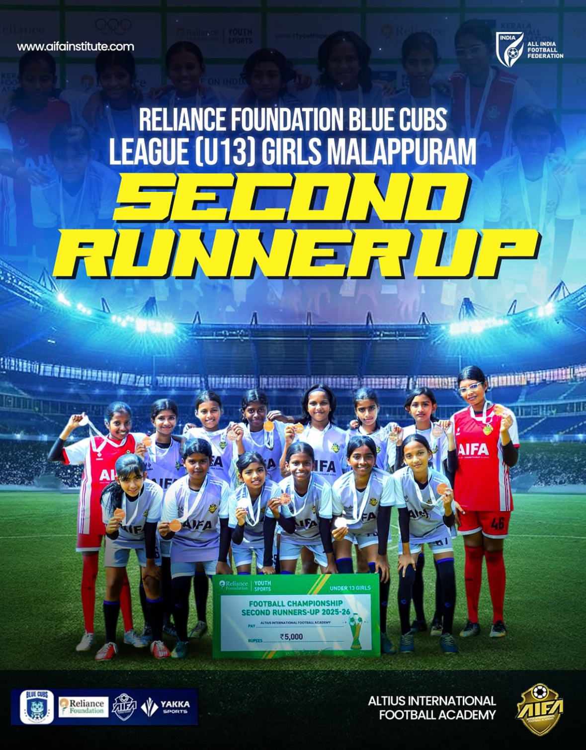 Reliance blue cubs league U13 Girls category second runner up